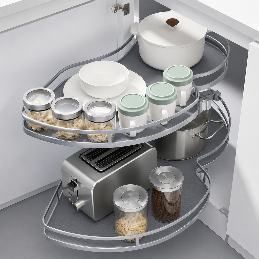 Soft-Close Swivel Corner Pull-Out Basket