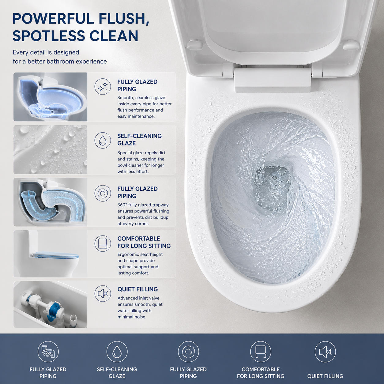 Household Fully Glazed Trapway Toilet — Ergonomic Comfort for Extended Sitting