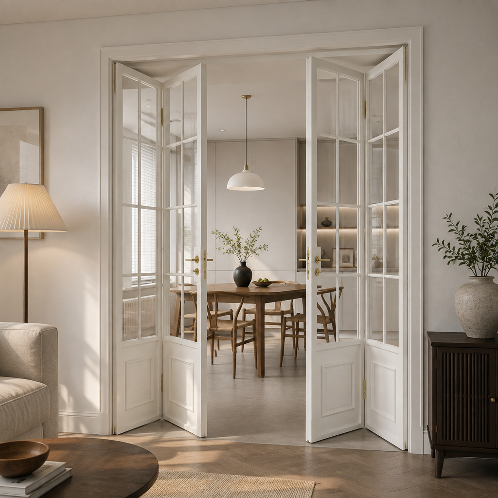 Modern White Aluminum Bi-Fold Glass Door，French Style Folding Door for Kitchen & Interior