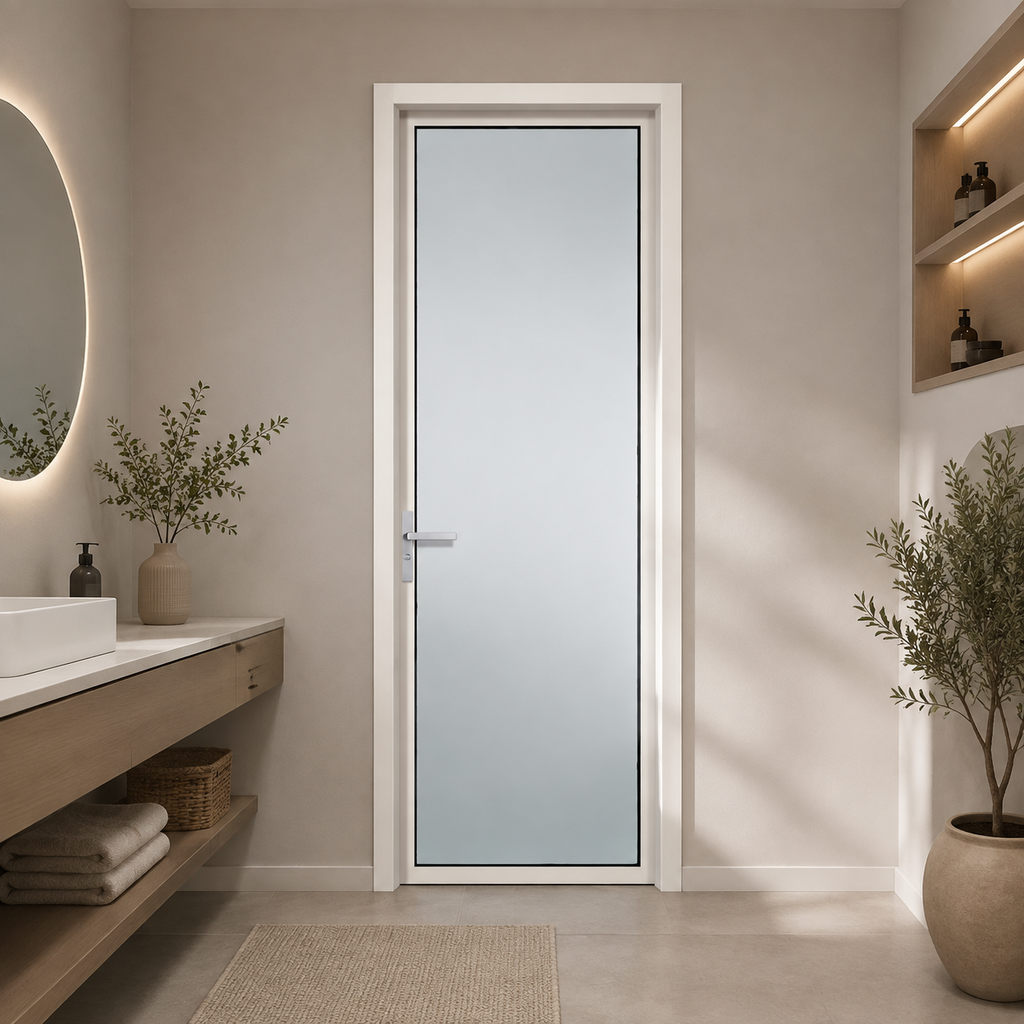 Slim Frame Aluminum Alloy Tempered Glass Hinged Door for Bathroom & Kitchen