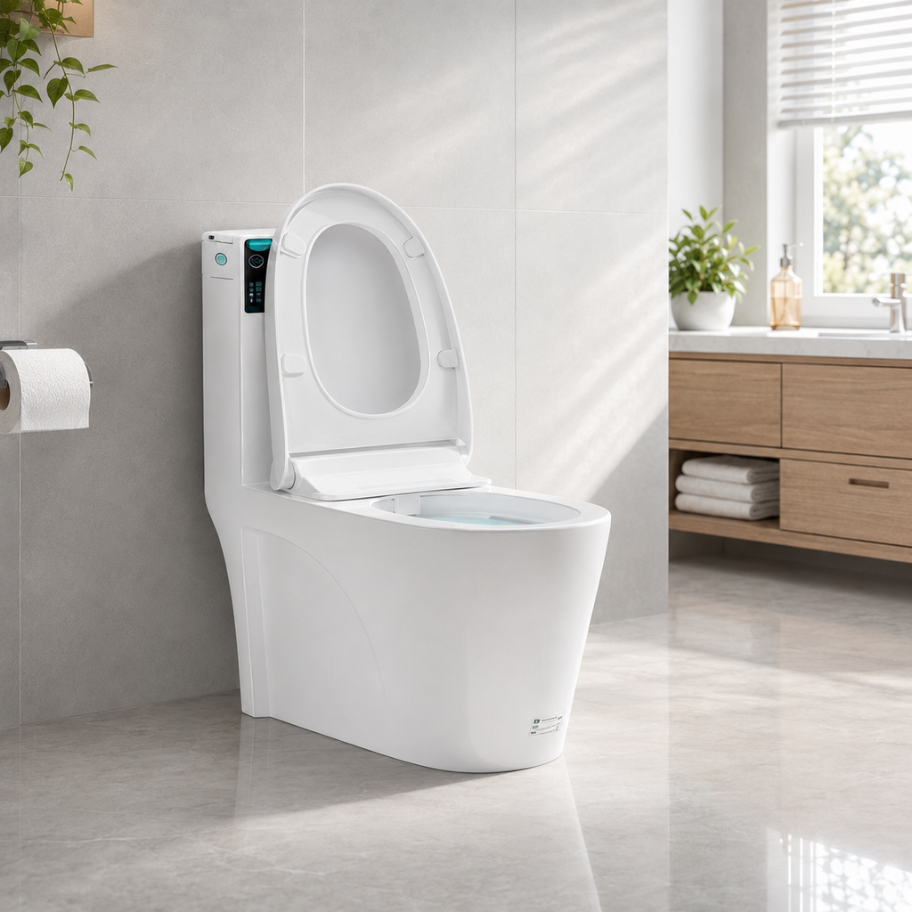 Household Floor-Mounted Siphonic Ceramic Toilet — Anti-Odor & Splash-Proof for Bathroom