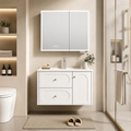 Ivory White Stainless Steel Modern Light Luxury Bathroom Vanity Set with Integrated Sink