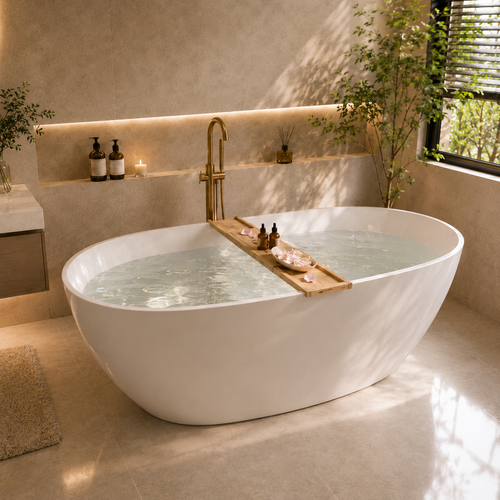 Acrylic Freestanding Bathtub — Compact Adult Soaking Tub for Small Homes