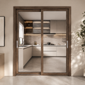 Custom Wood Grain Aluminum Alloy Glass Sliding Door for Kitchen