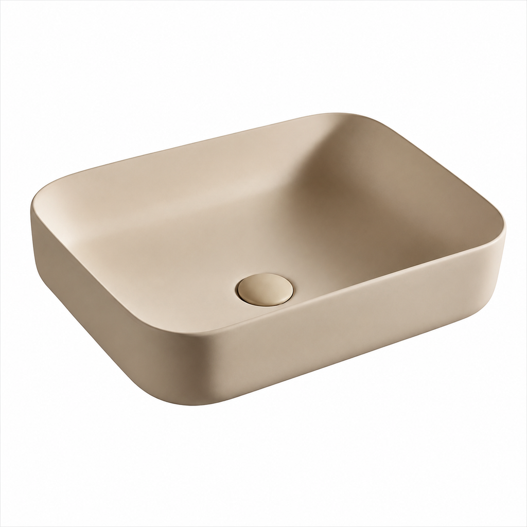 Khaki Matte Square Ceramic Countertop Basin — 500×400×135mm