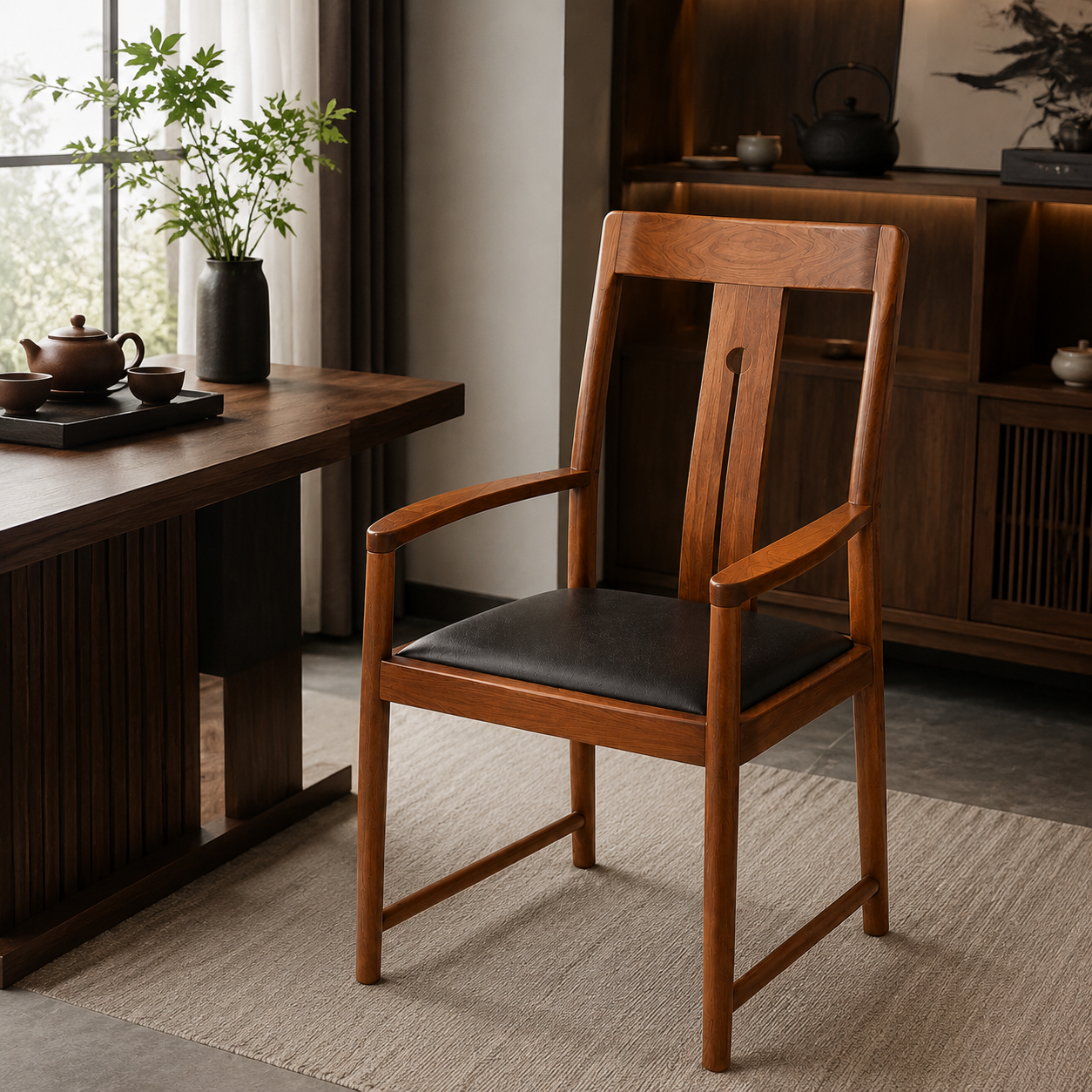 Solid Black Walnut Tea Master Chair — New Chinese Style
