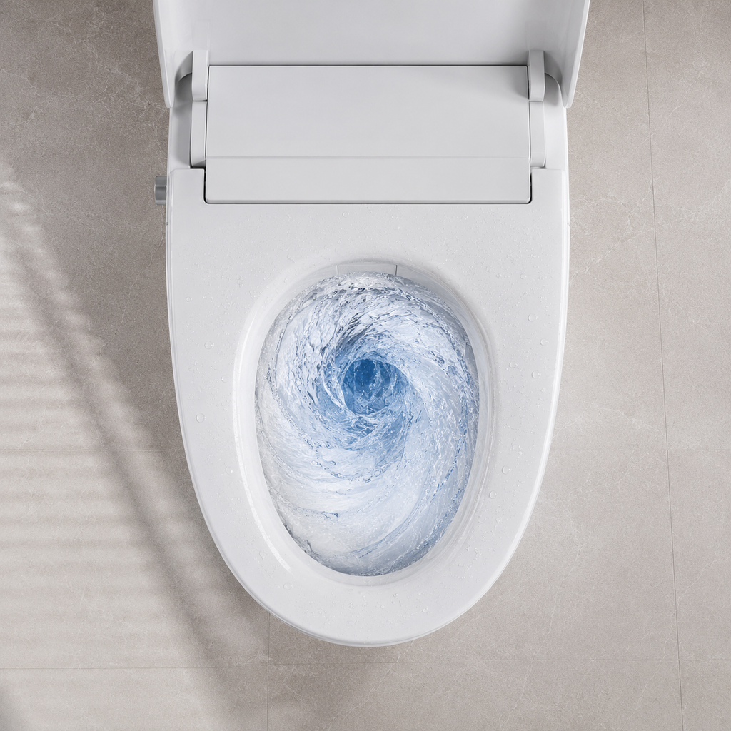 Household Floor-Mounted Toilet with Kick-Flush & Smart-Clean Glaze
