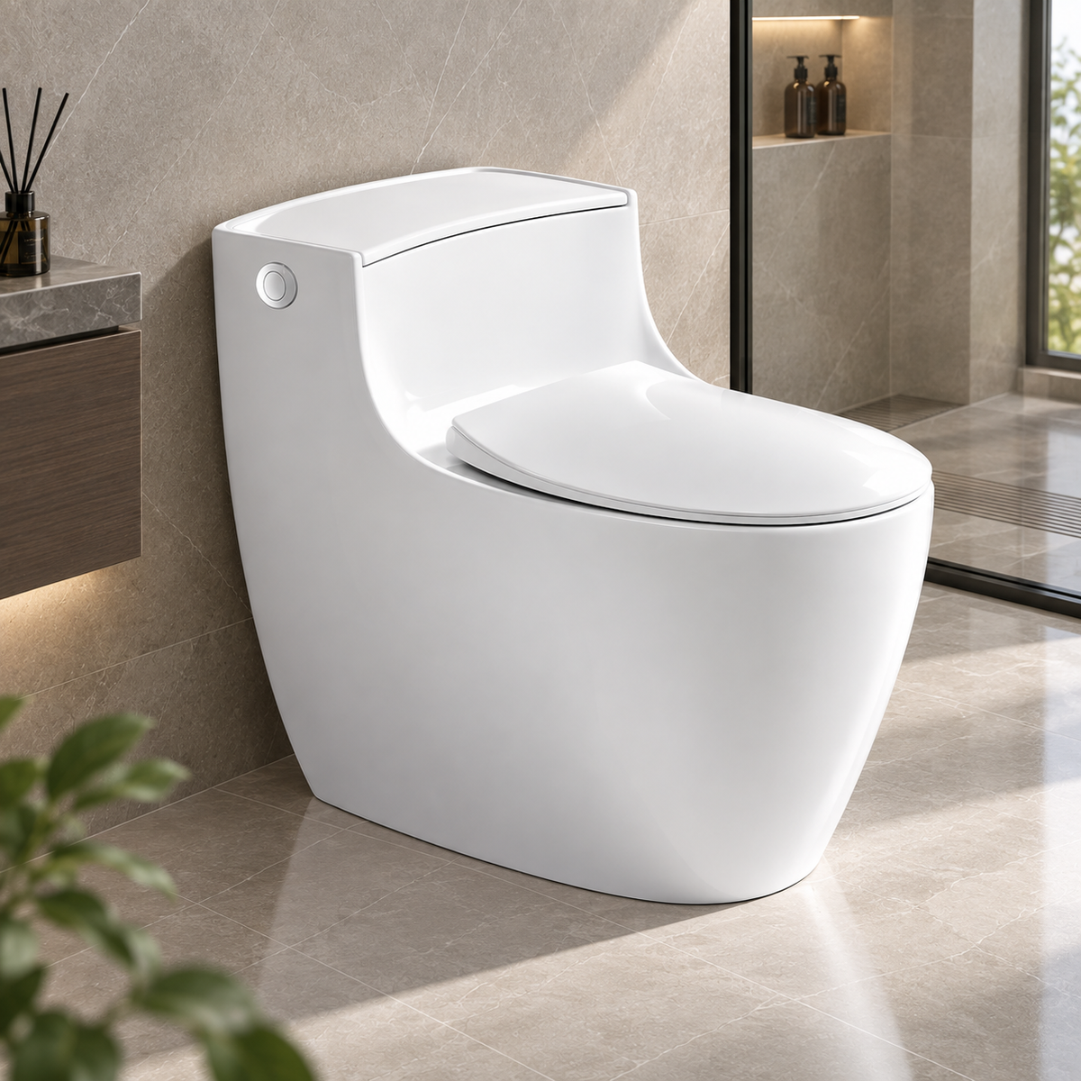 Modern One-Piece Ceramic Toilet with Soft-Close Seat