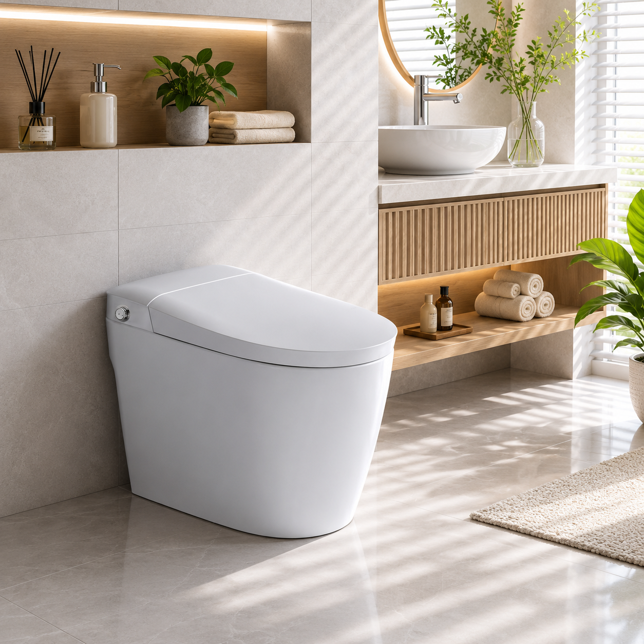 Household Floor-Mounted Toilet with Kick-Flush & Smart-Clean Glaze
