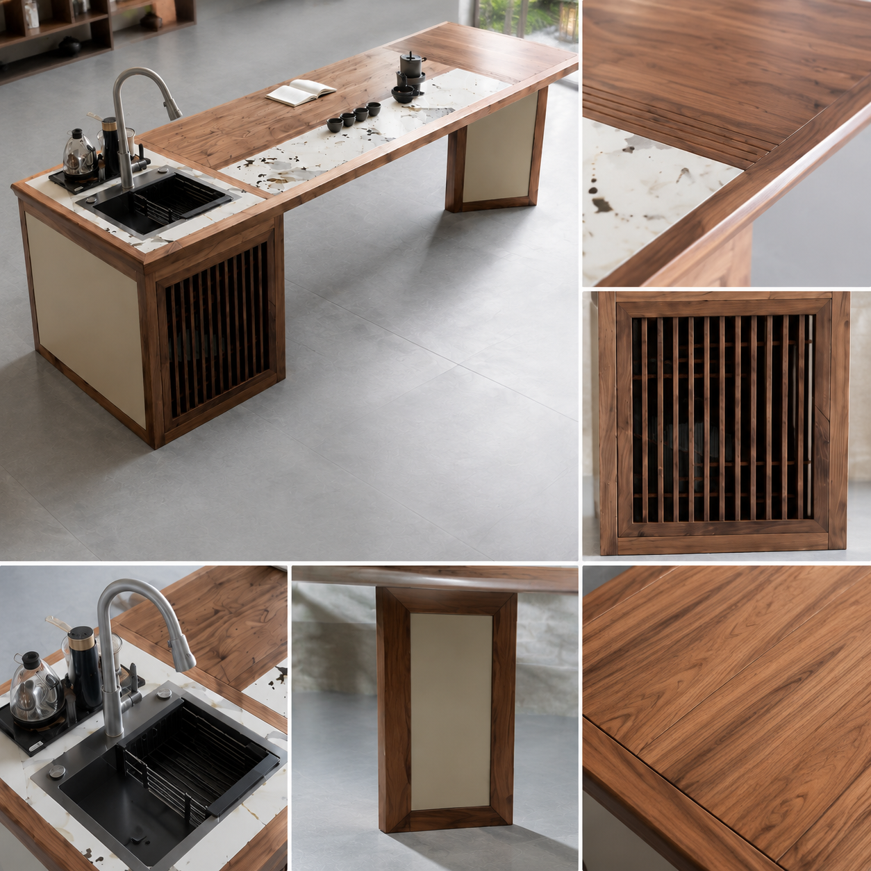 Premium Black Walnut Tea Table — Modern Chinese Style