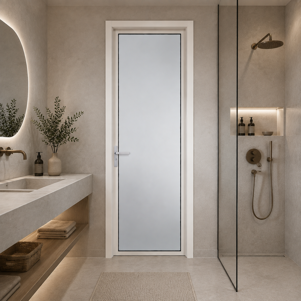 Slim Frame Aluminum Alloy Tempered Glass Hinged Door for Bathroom & Kitchen