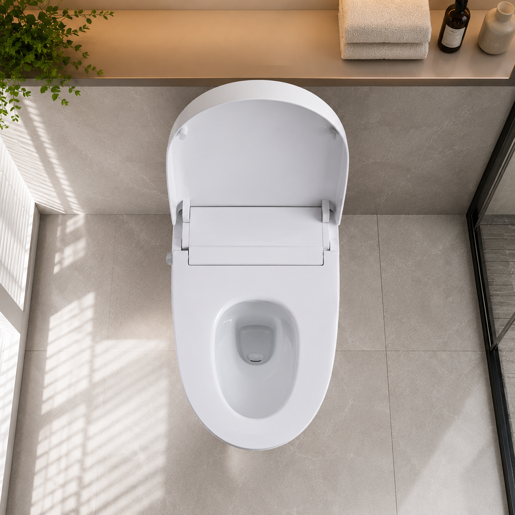 Household Floor-Mounted Toilet with Kick-Flush & Smart-Clean Glaze