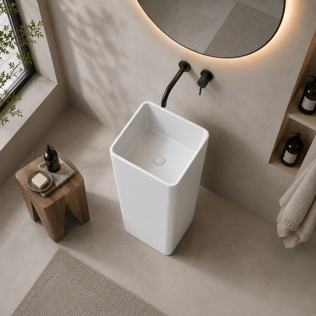 Ceramic Integrated Pedestal Basin — Floor-Standing Bathroom Sink