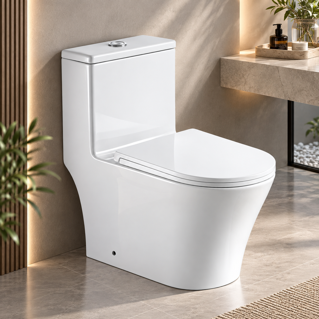 Modern One Piece Ceramic Toilet with Tornado Flush – Dual Flush & Soft Close Seat