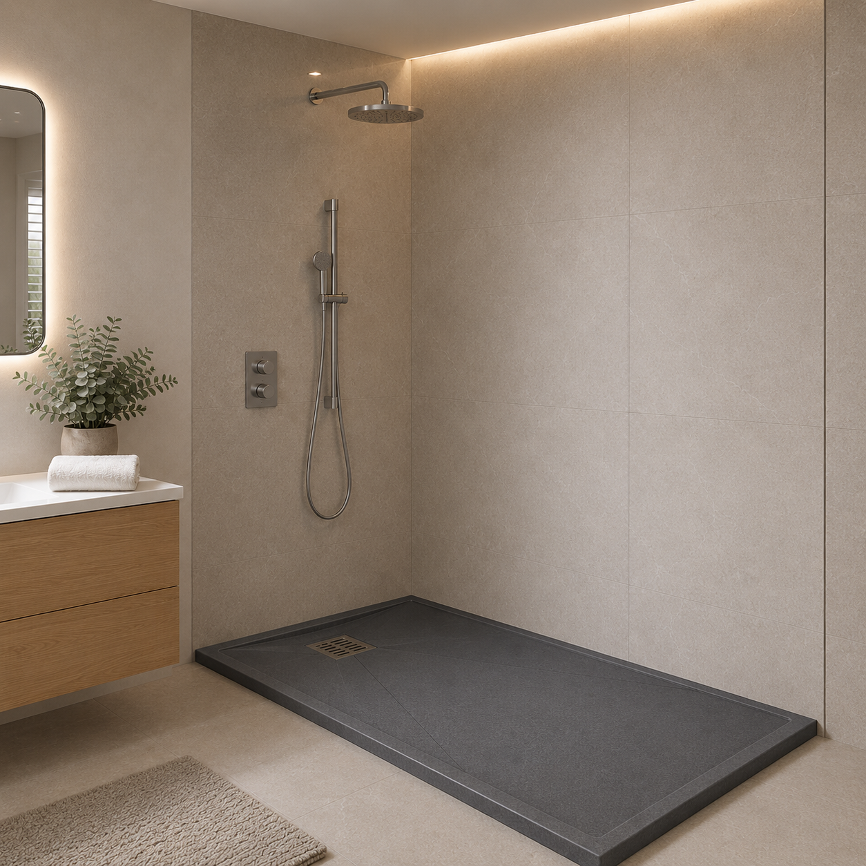Sintered Stone One-Piece Shower Tray — Anti-Slip & Waterproof