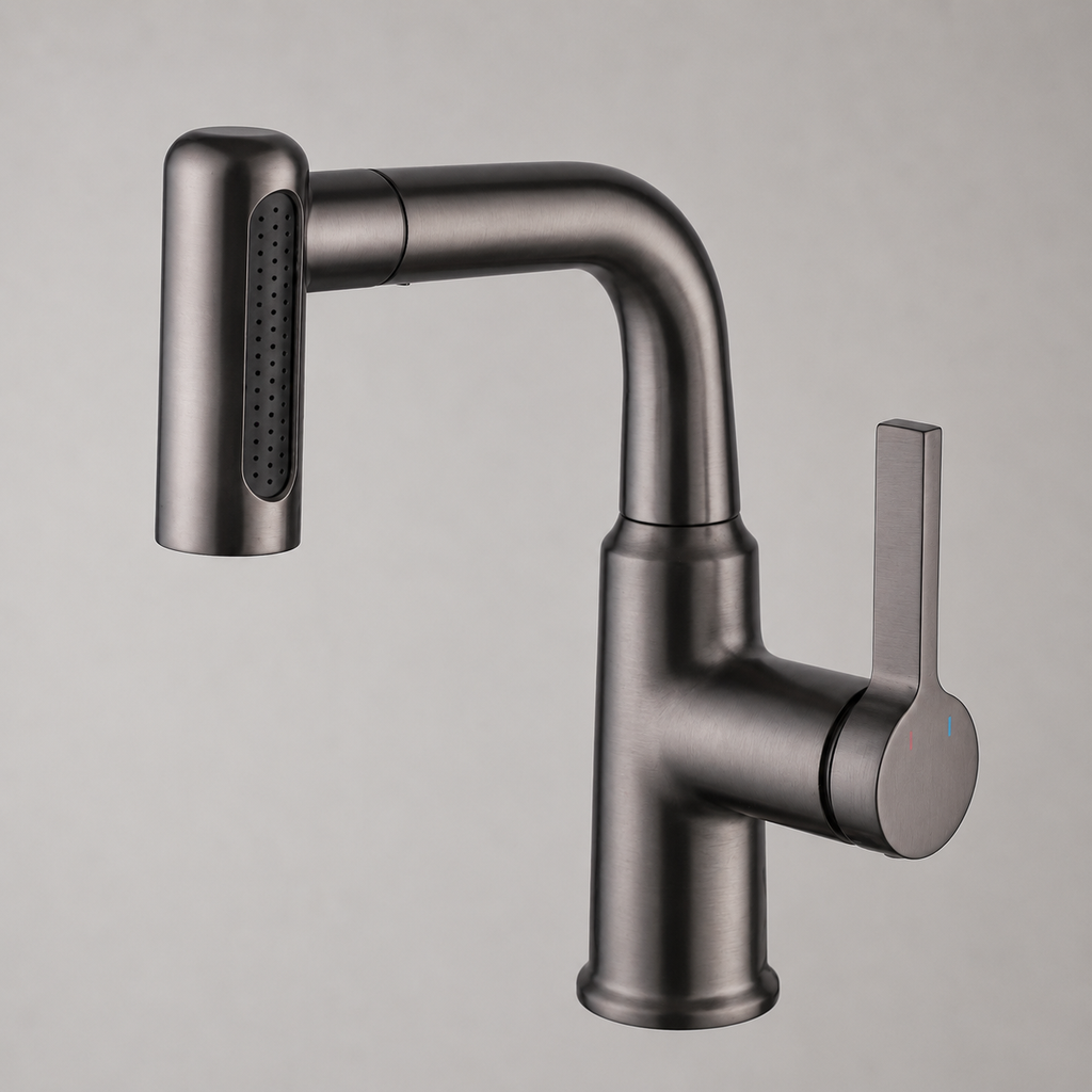 Gunmetal Gray Pull-Out Hot & Cold Basin Faucet