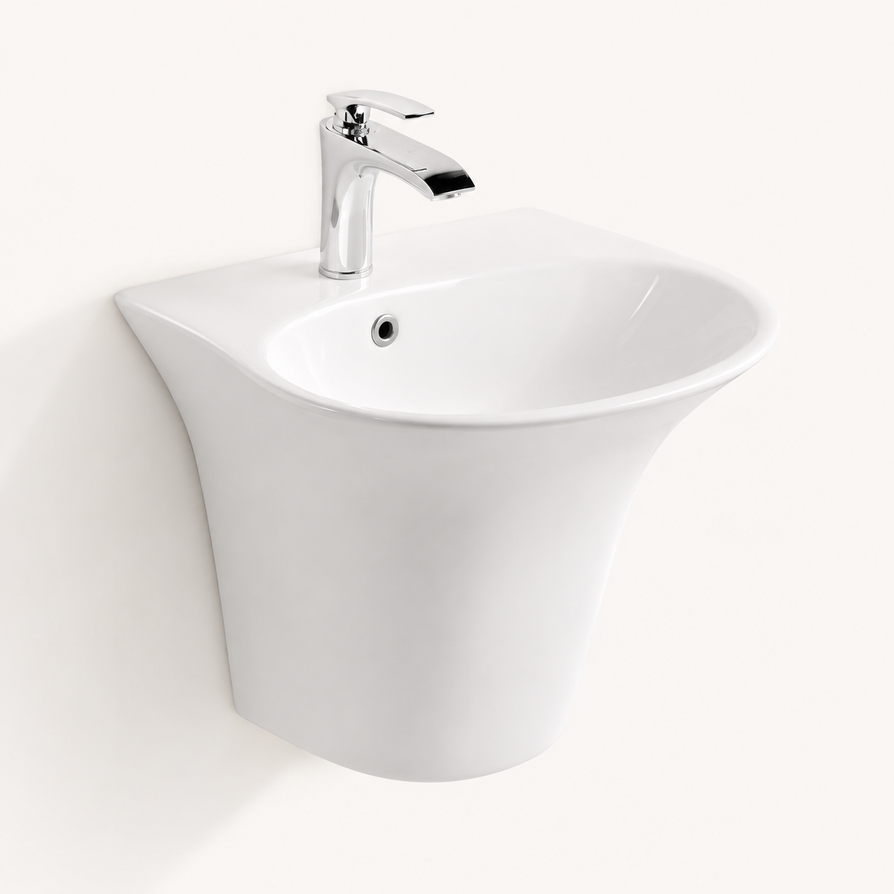 Household Ceramic Wall-Mounted Basin — Classic White, 490×450×340mm
