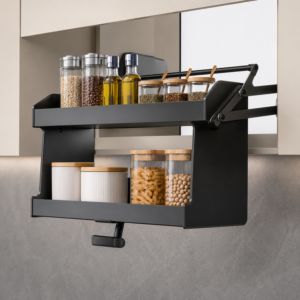 Soft-Close Pull-Down Lift Basket for Overhead Wall Cabinet