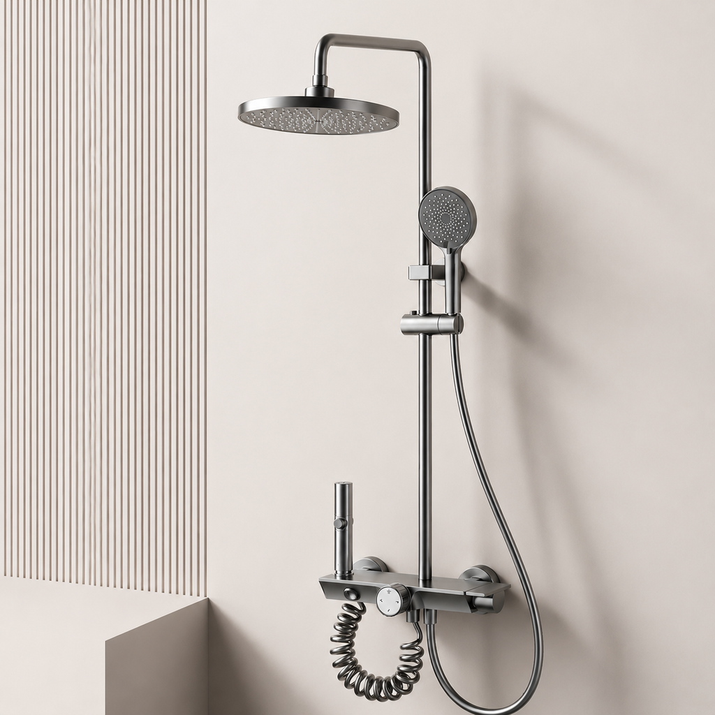 Household Rust-Proof Shower Set with Overhead Rainfall — Full Set