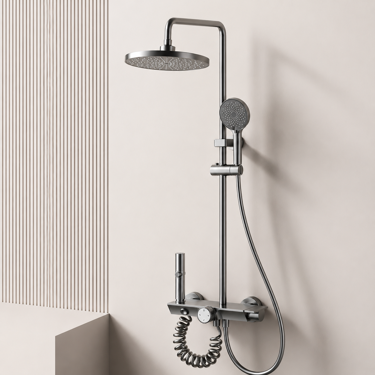 Household Rust-Proof Shower Set with Overhead Rainfall — Full Set