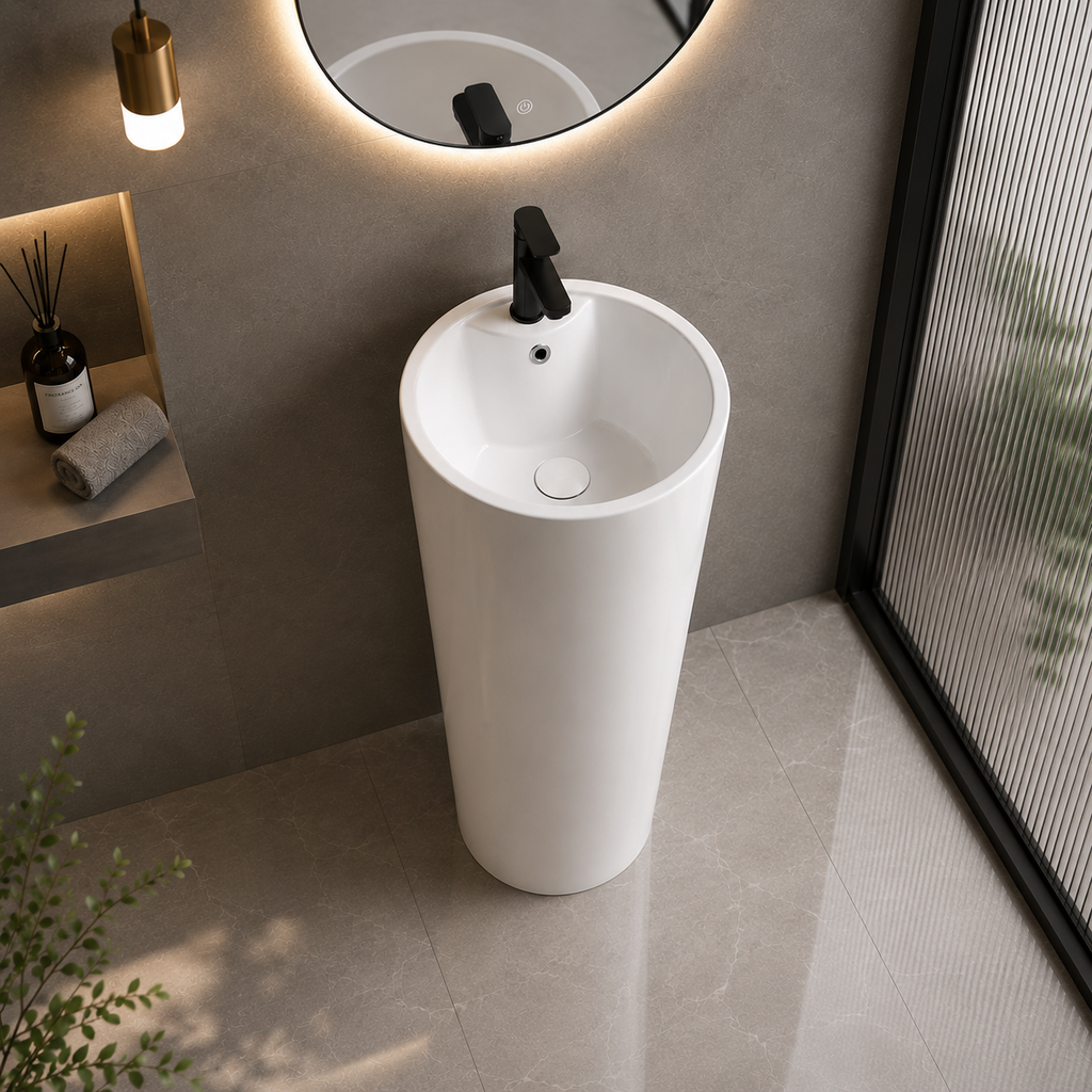 One-Piece Ceramic Floor-Standing Pedestal Wash Basin