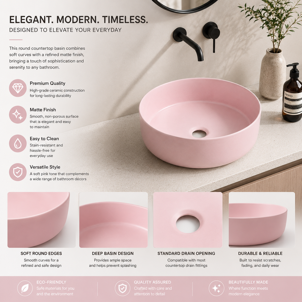 Ceramic Countertop Basin — Modern Minimalist Single Bowl 400×400×130mm