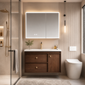 Modern Luxury Walnut-Colored Stainless Steel Bathroom Vanity with Integrated Basin, Washstand and Sink Cabinet Set