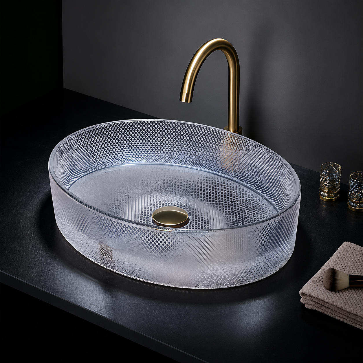 Minimalist Oval Crystal Glass Countertop Wash Basin