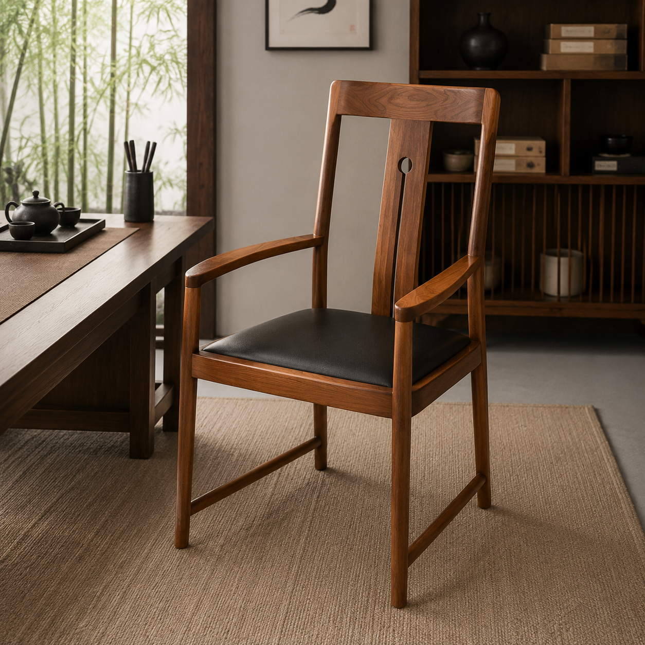 Solid Black Walnut Tea Master Chair — New Chinese Style