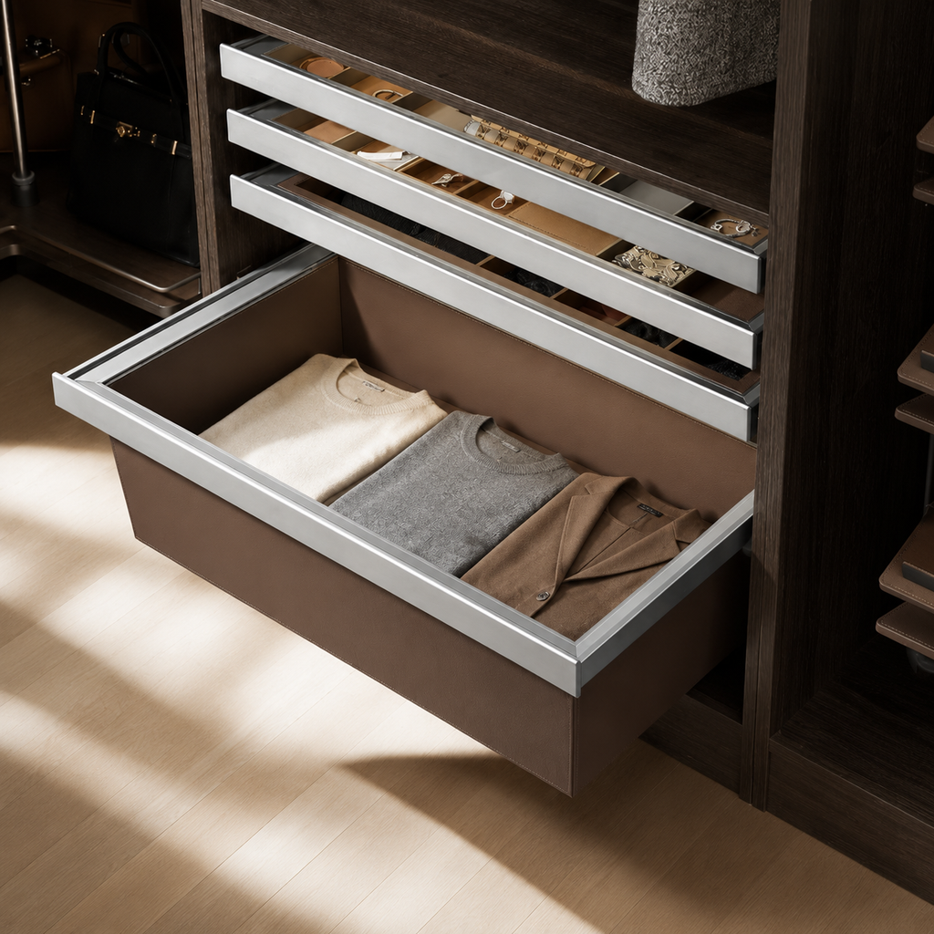 Pull-Out Leather Trouser Storage Basket for Wardrobe