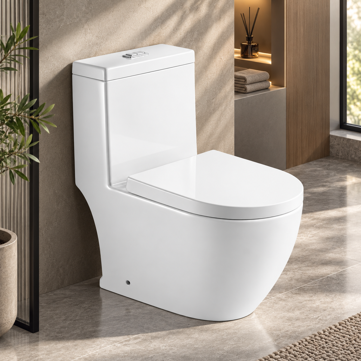 Modern One Piece Ceramic Toilet with Soft Close Seat – Contemporary Bathroom Toilet