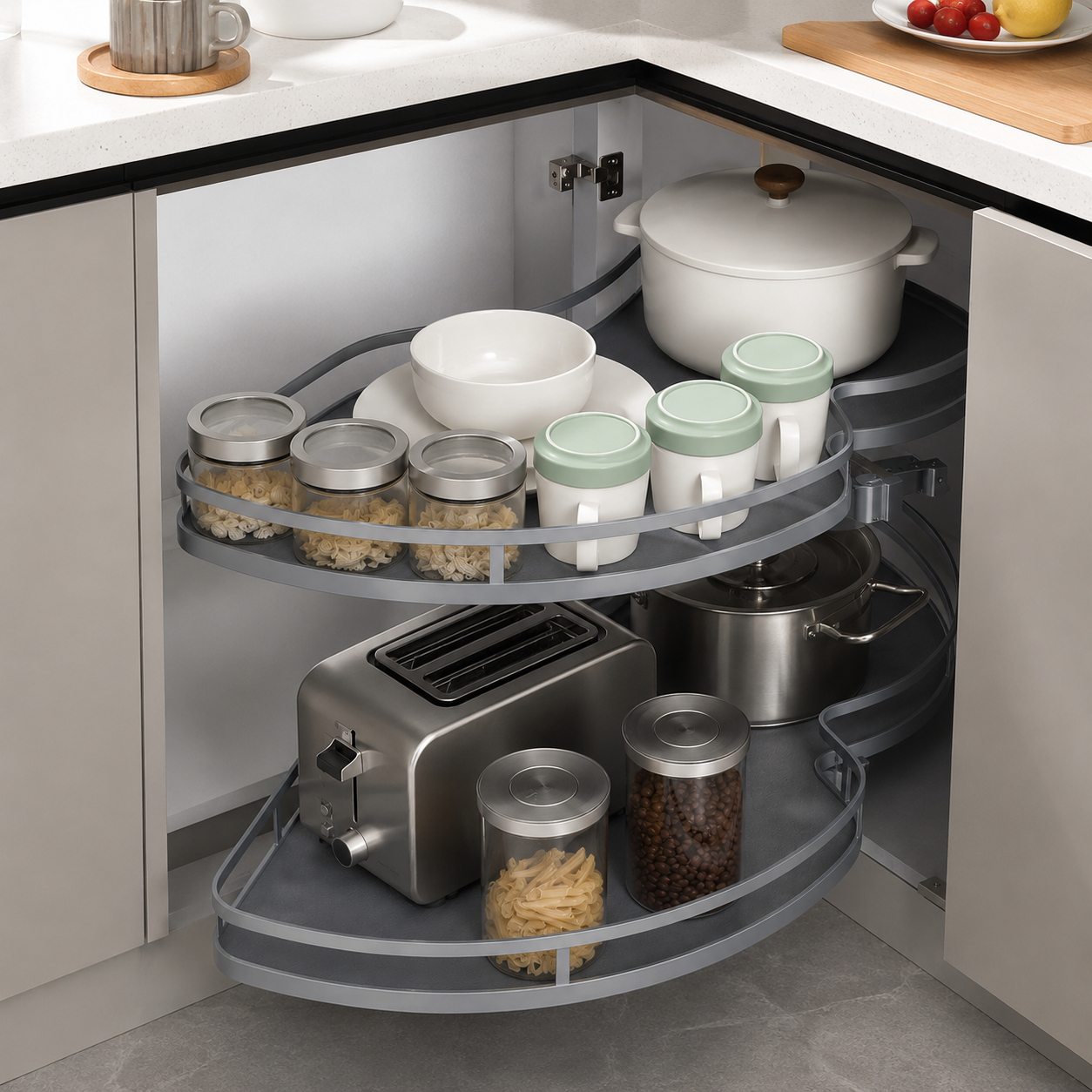 Soft-Close Swivel Corner Pull-Out Basket