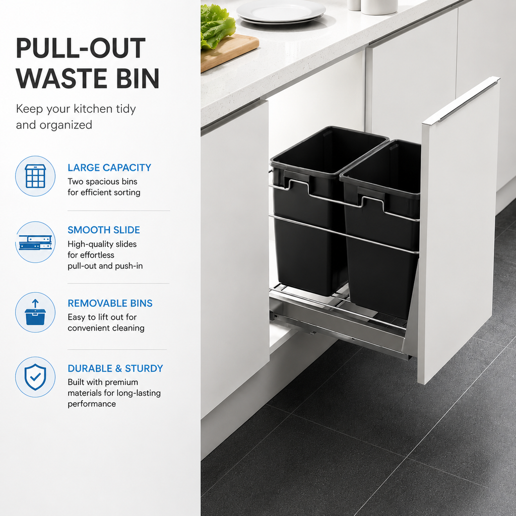 Built-In Large-Capacity Concealed Kitchen Cabinet Plastic Waste Bin