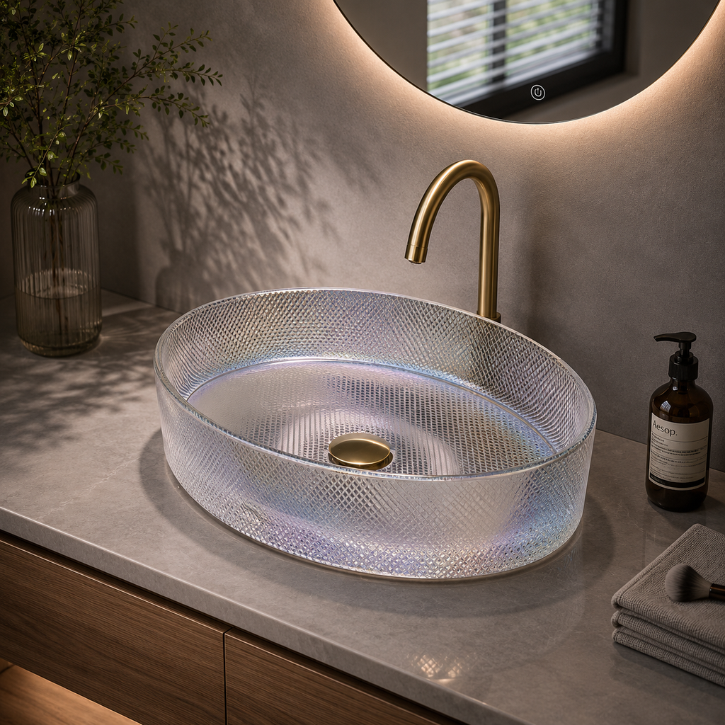 Minimalist Oval Crystal Glass Countertop Wash Basin