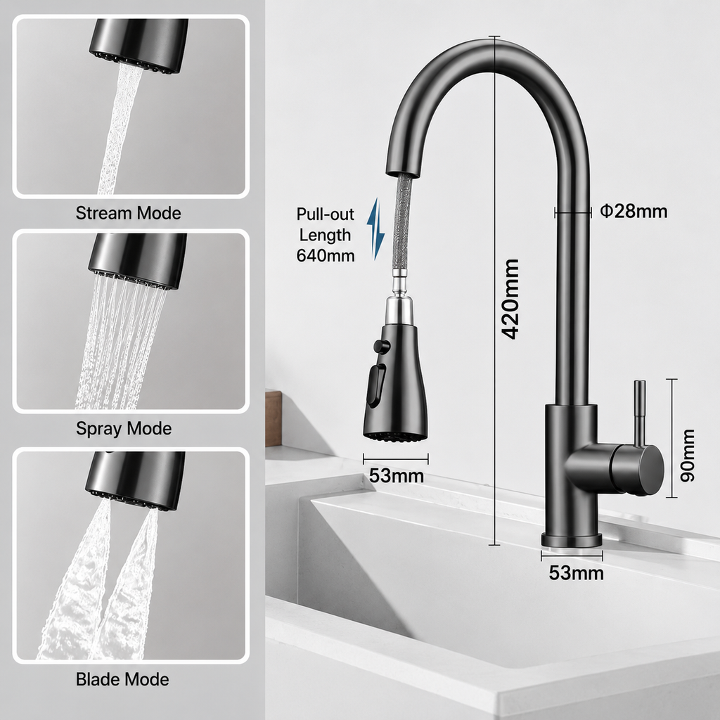 Hot & Cold Swivel Kitchen Sink Faucet