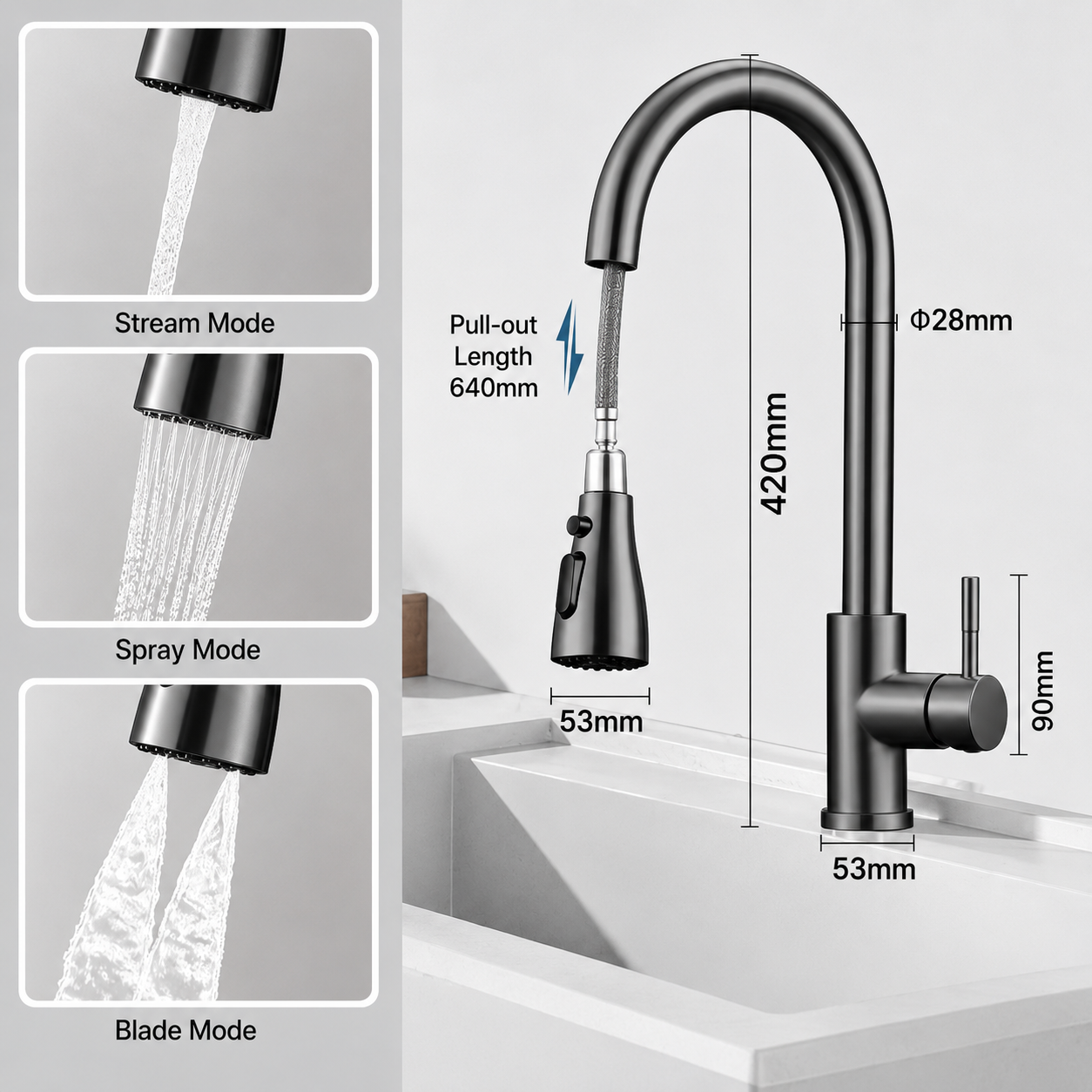 Hot & Cold Swivel Kitchen Sink Faucet