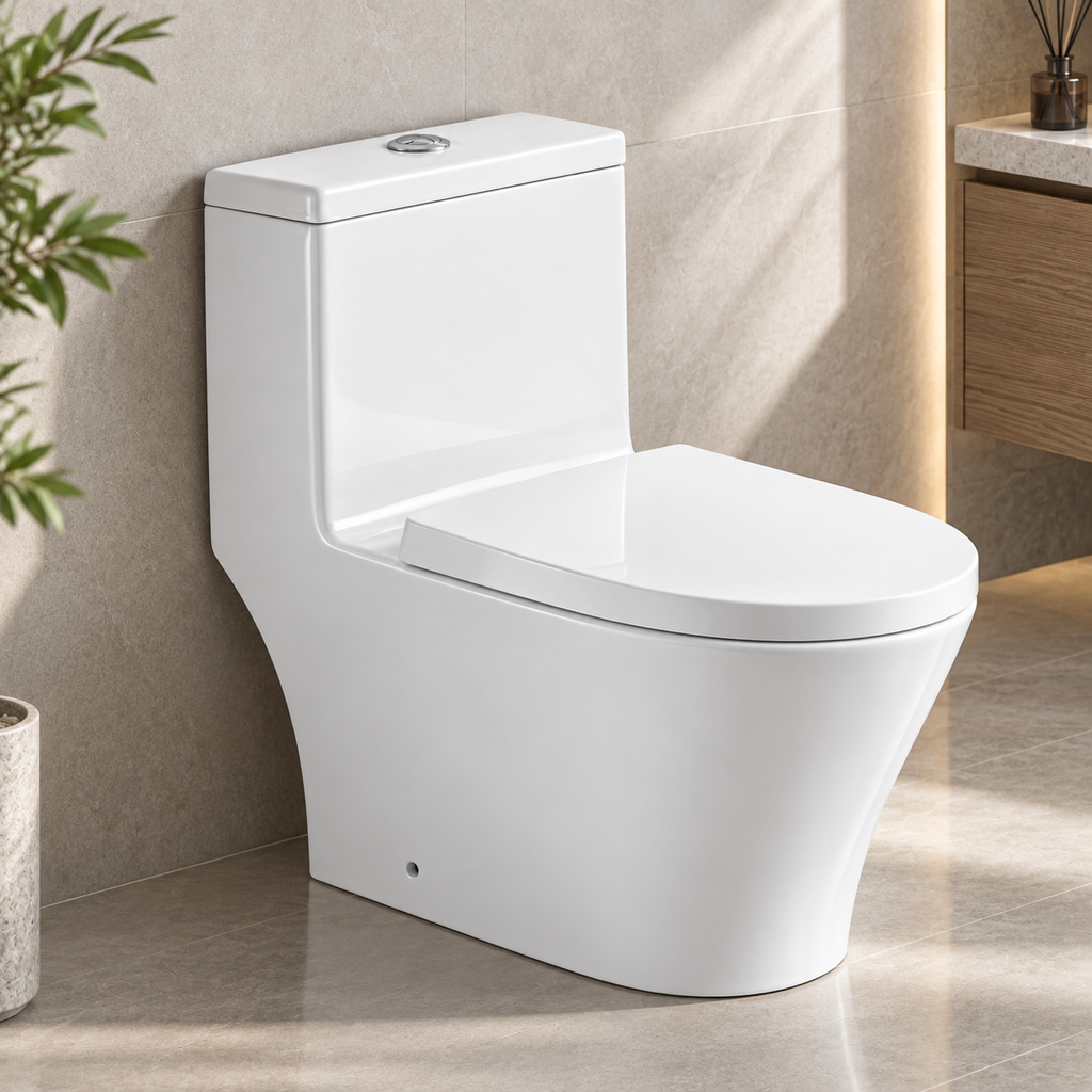 Premium One-Piece Ceramic Toilet – Elegant Modern Design