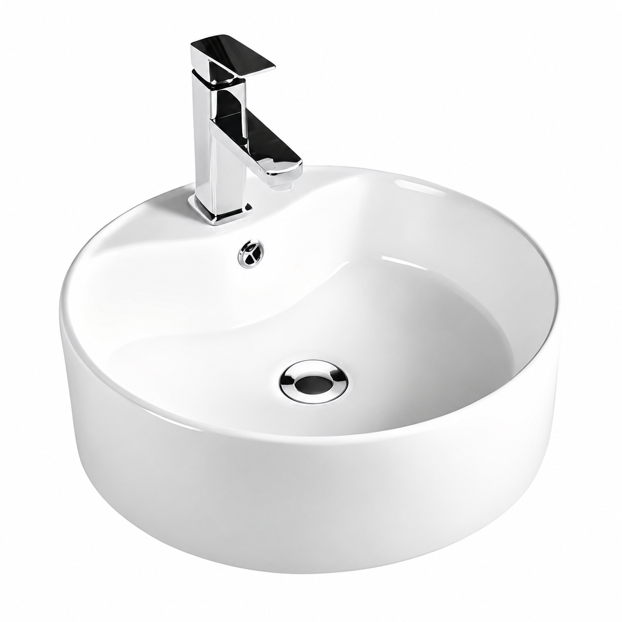 Household Ceramic Round Countertop Basin — Classic White, 465×465×155mm