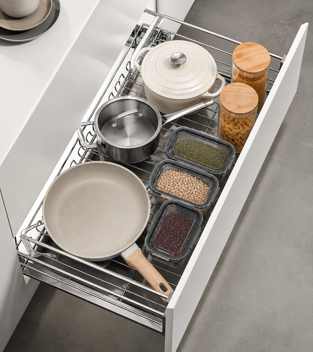 Damped Double-Layer Pull-Out Dish Rack with Adjustable Dividers