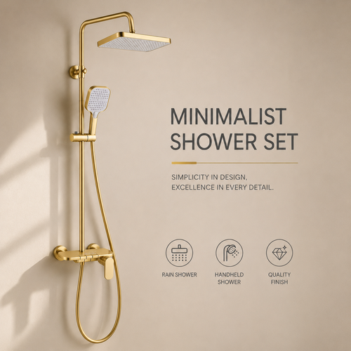 Gold-Tone Pressure-Boosting Piano-Key Shower Set for Bathroom