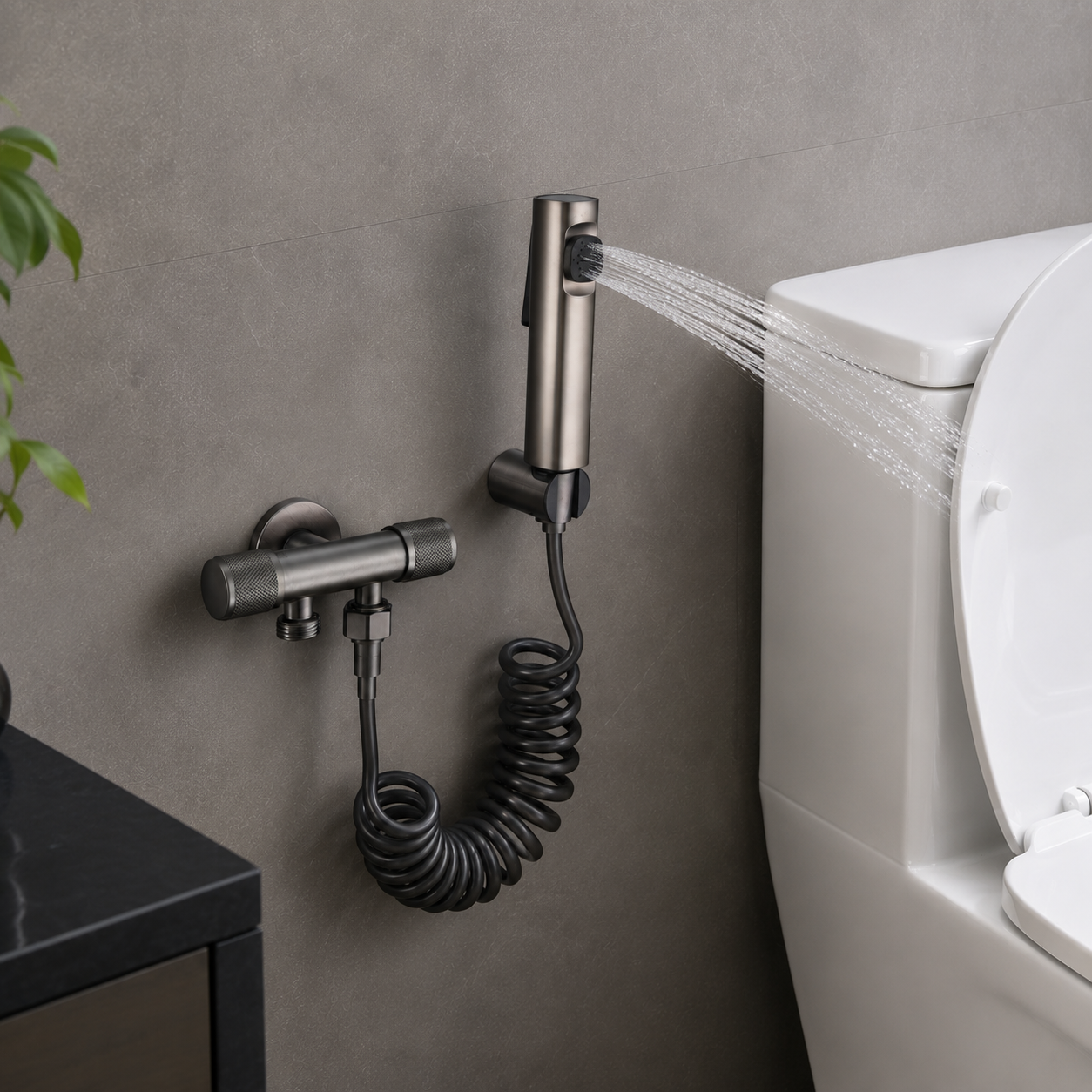 Stainless Steel One-In Two-Outlet Toilet Bidet Sprayer