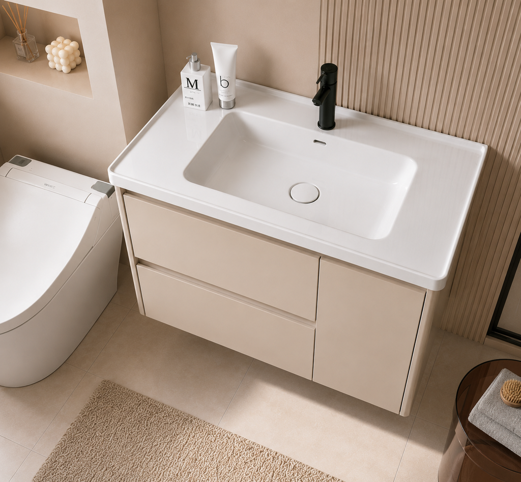 Modern Light Luxury Ziwu Gray Stainless Steel Bathroom Vanity Cabinet Set with Integrated Basin and Sink