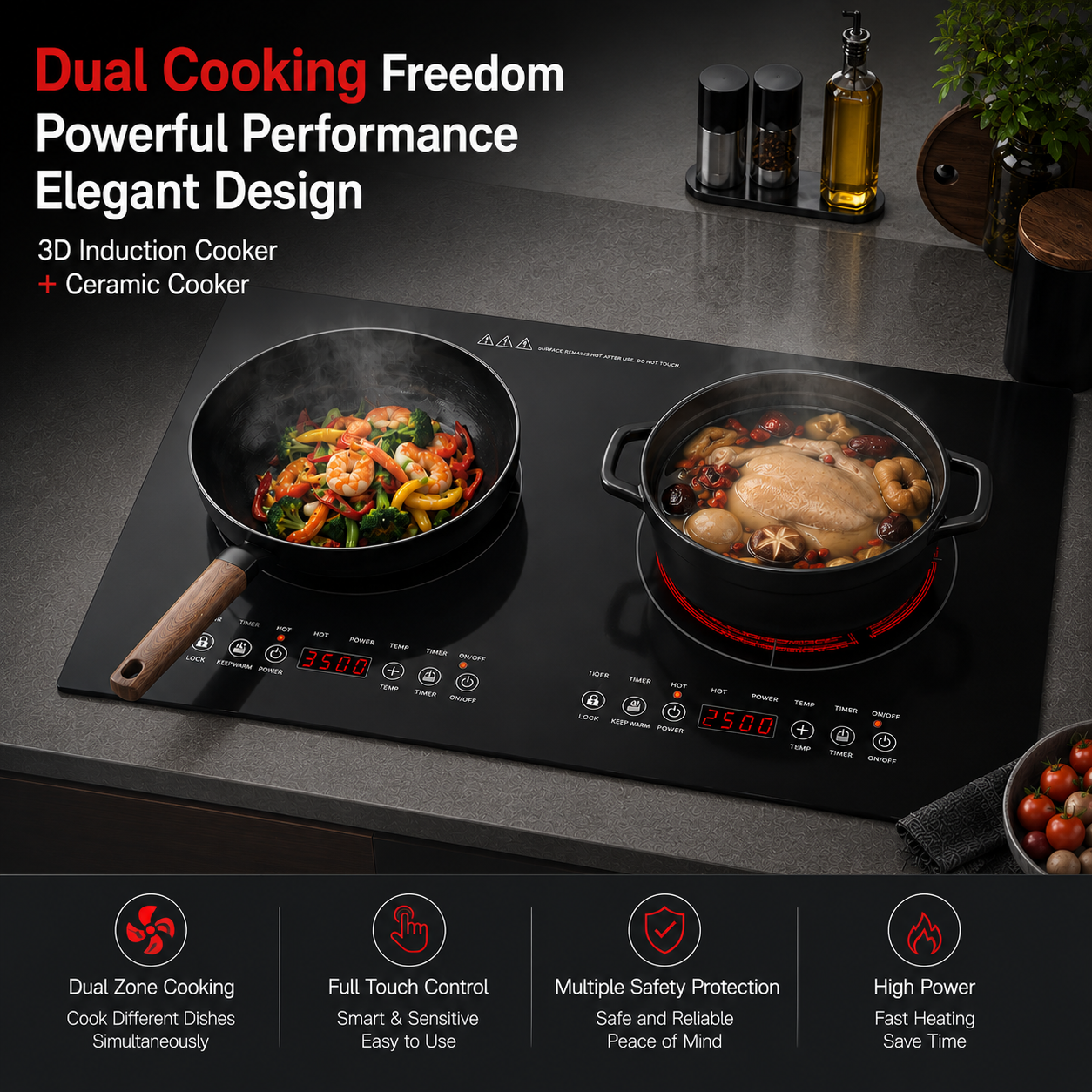 Smart High-Power Dual-Zone Induction & Ceramic Built-in/Freestanding Cooktop