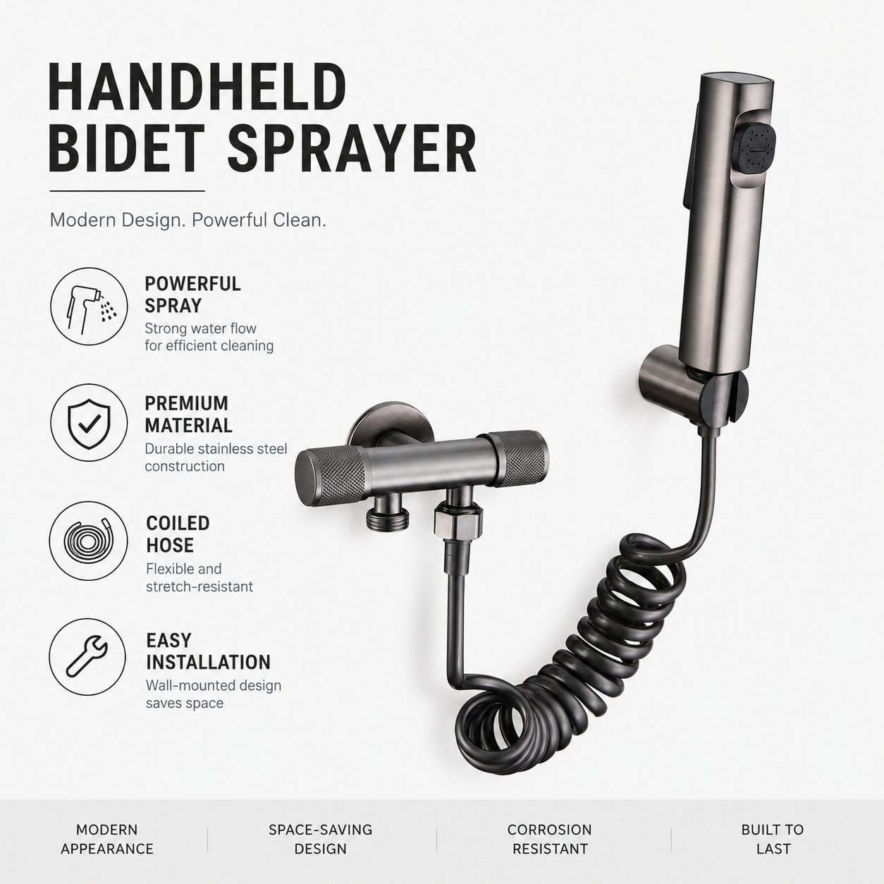 Stainless Steel One-In Two-Outlet Toilet Bidet Sprayer