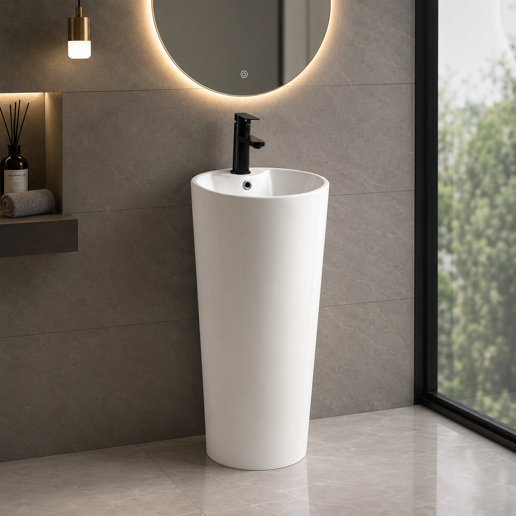 One-Piece Ceramic Floor-Standing Pedestal Wash Basin