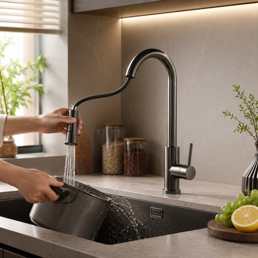Pull-Out Kitchen Faucet — Hot & Cold