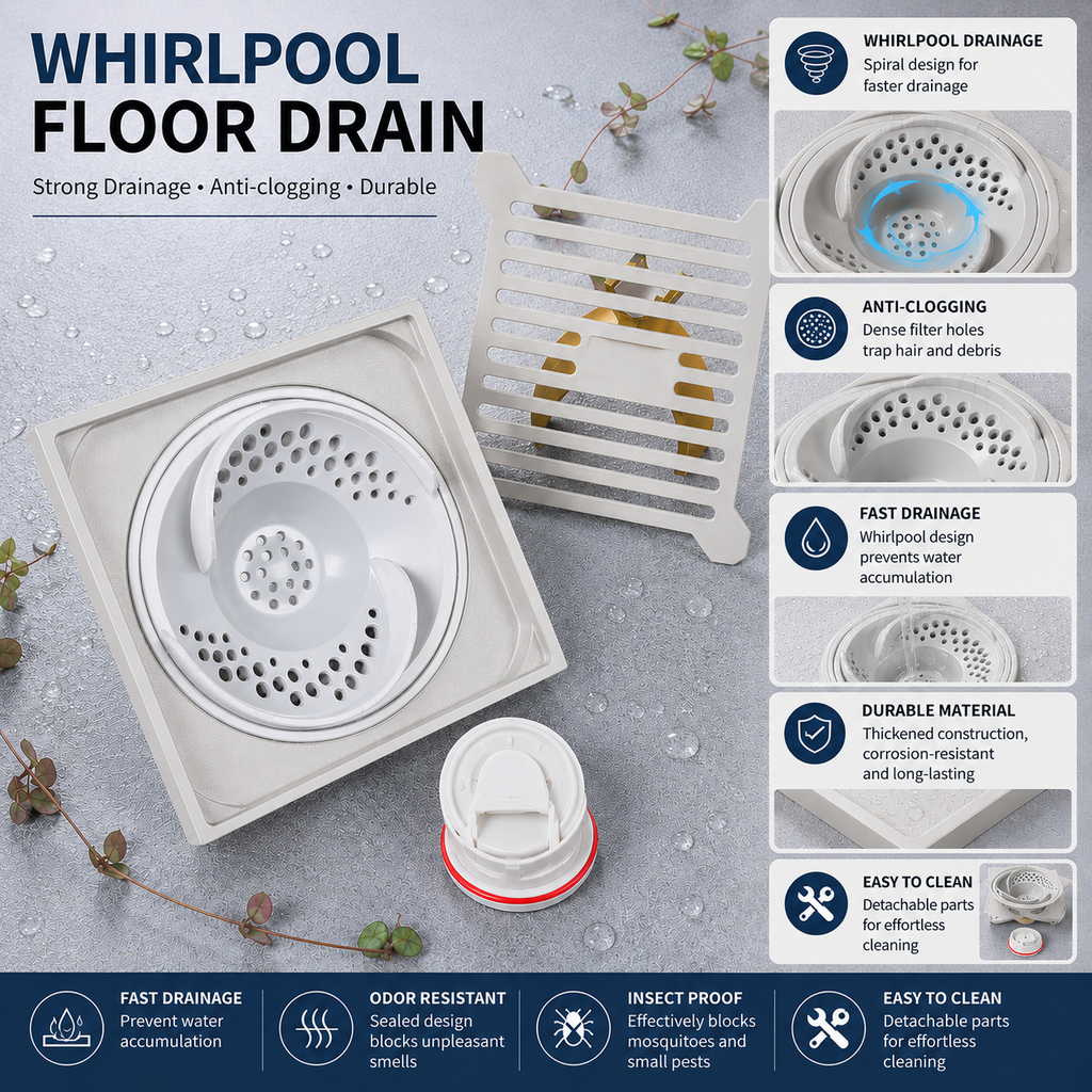 Vortex Floor Drain — Shower-Specific, Anti-Odor & Anti-Clogging