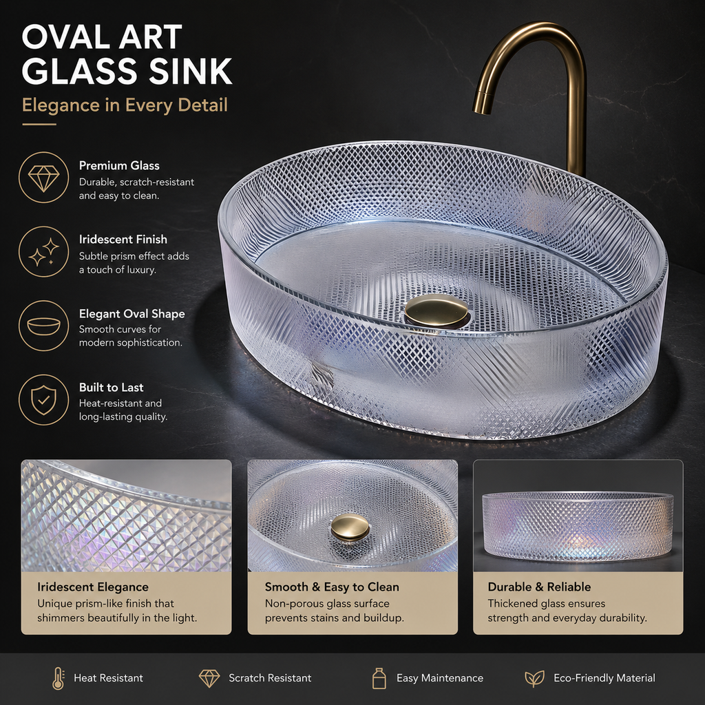 Minimalist Oval Crystal Glass Countertop Wash Basin