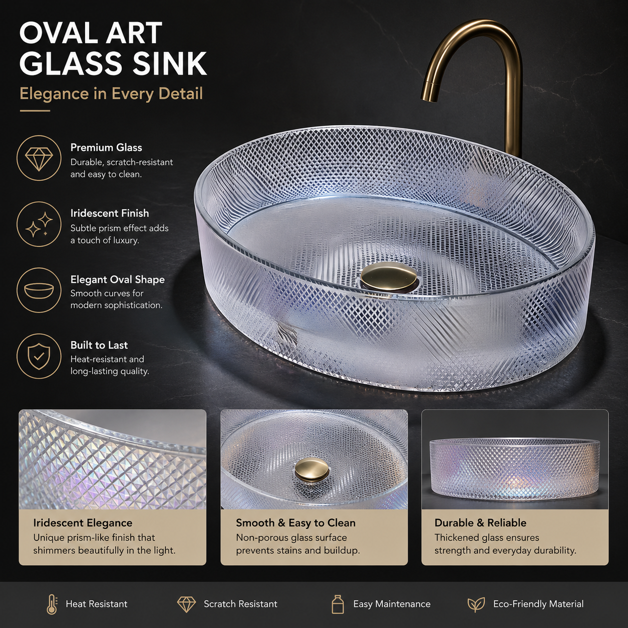 Minimalist Oval Crystal Glass Countertop Wash Basin