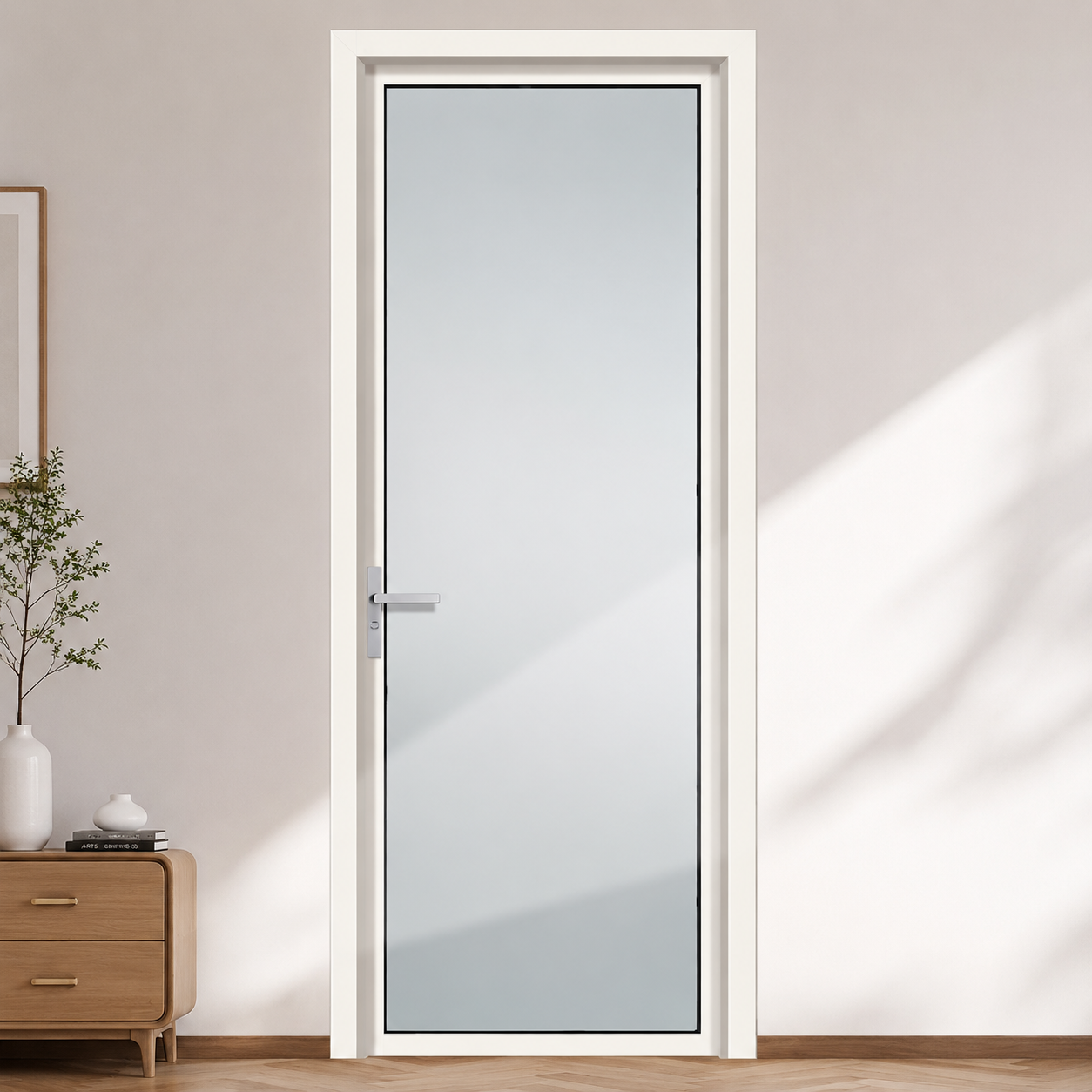 Slim Frame Aluminum Alloy Tempered Glass Hinged Door for Bathroom & Kitchen